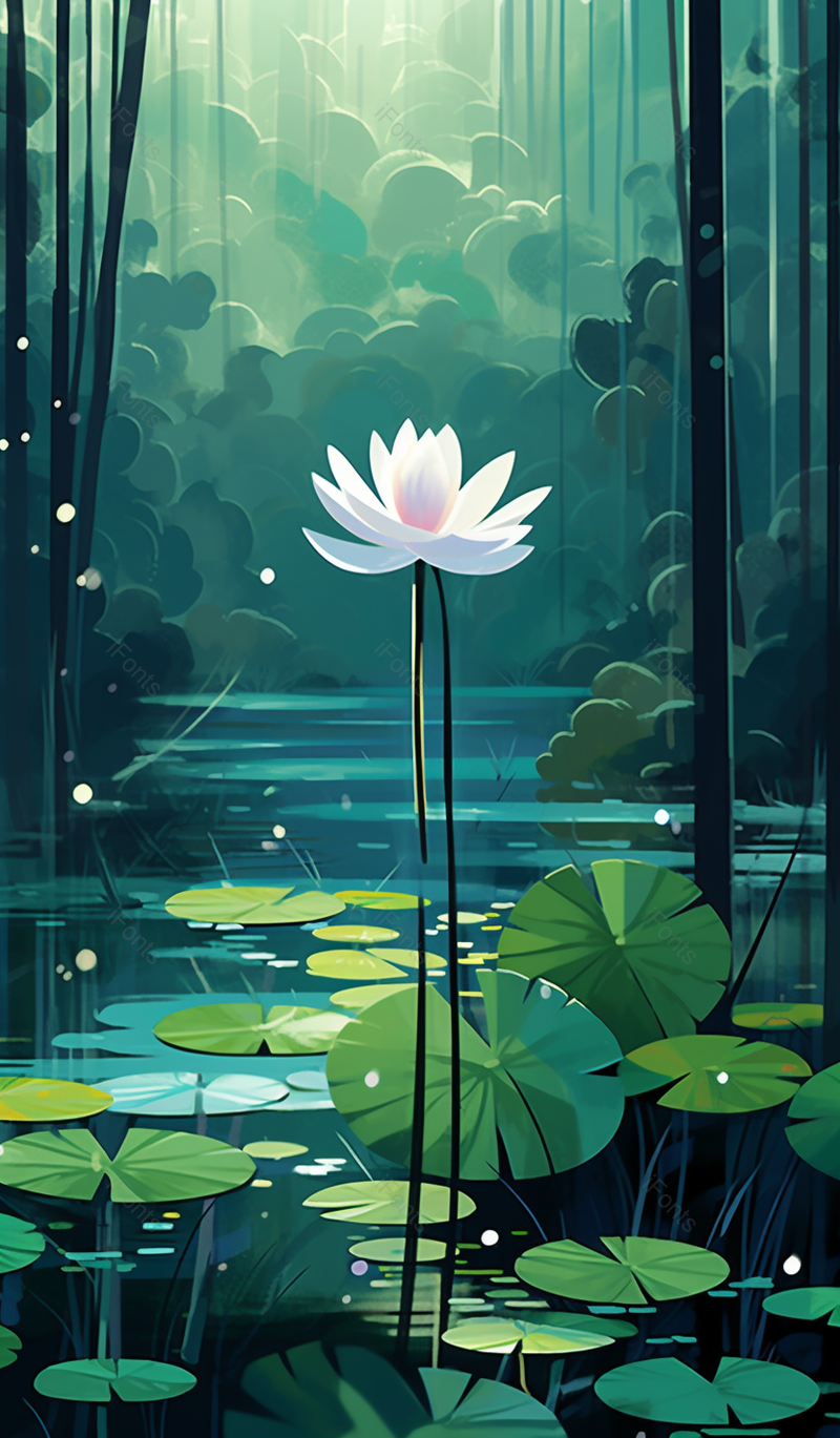 绿色夏至池塘的风景唯美清新插画背景,插画/手绘图,插画/手绘图库,插画/手绘图下载,插画/手绘